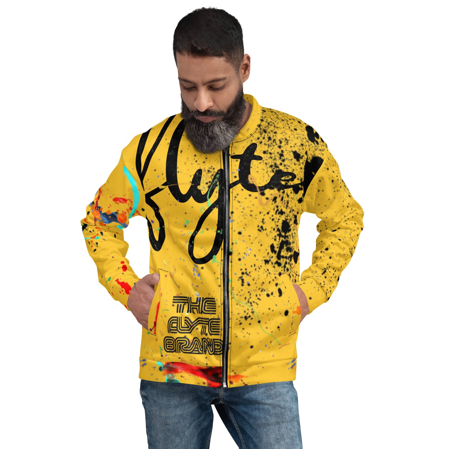 The FLYTE Brand Faceless Gold Unisex Bomber Jacket
