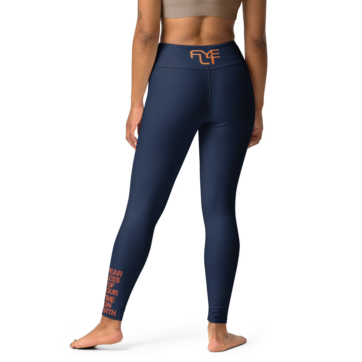 The FLYTE Brand Navy Yoga Leggings (Navy w/Orange logo)