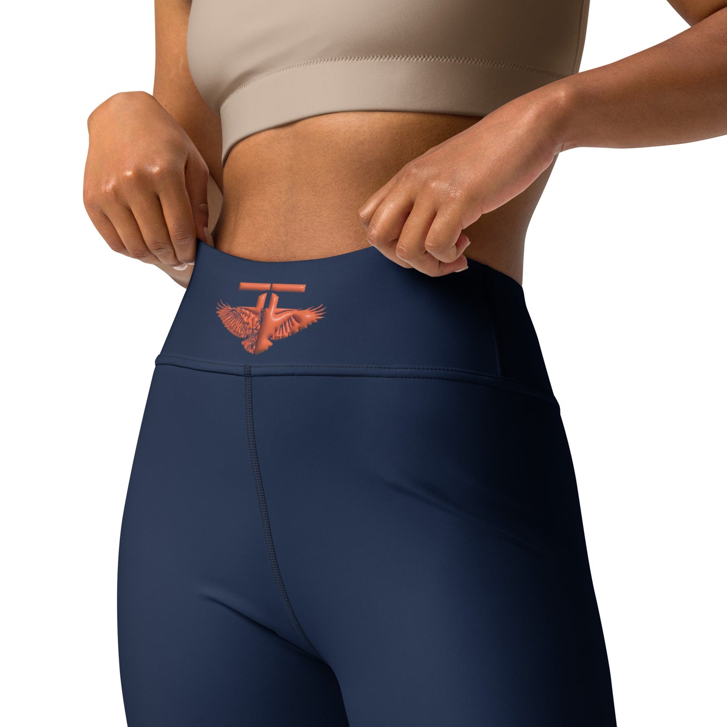 The FLYTE Brand Navy Yoga Leggings (Navy w/Orange logo)