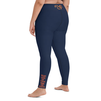 The FLYTE Brand Navy Yoga Leggings (Navy w/Orange logo)