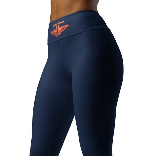 The FLYTE Brand Navy Yoga Leggings (Navy w/Orange logo)